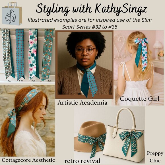 Slim Scarf 34in Teal Geometric Print Double Sided Neck Head Hair Bag Wrap  No32 - Picture 4 of 9